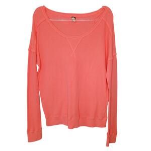 We The Free Oversized Thermal Waffle Knit Sweatshirt Womens MD Boho Cozy Lounge